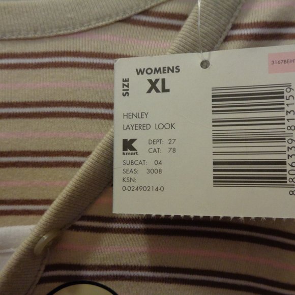 Basic Editions Women's Layered Henley Short Sleeve Striped Top Size XL N… - Picture 7 of 11